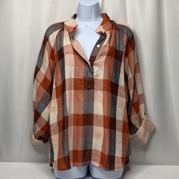 JOIE Dia Plaid Top in Cider Orange Size XL lined with a gingham print - Picture 7 of 12